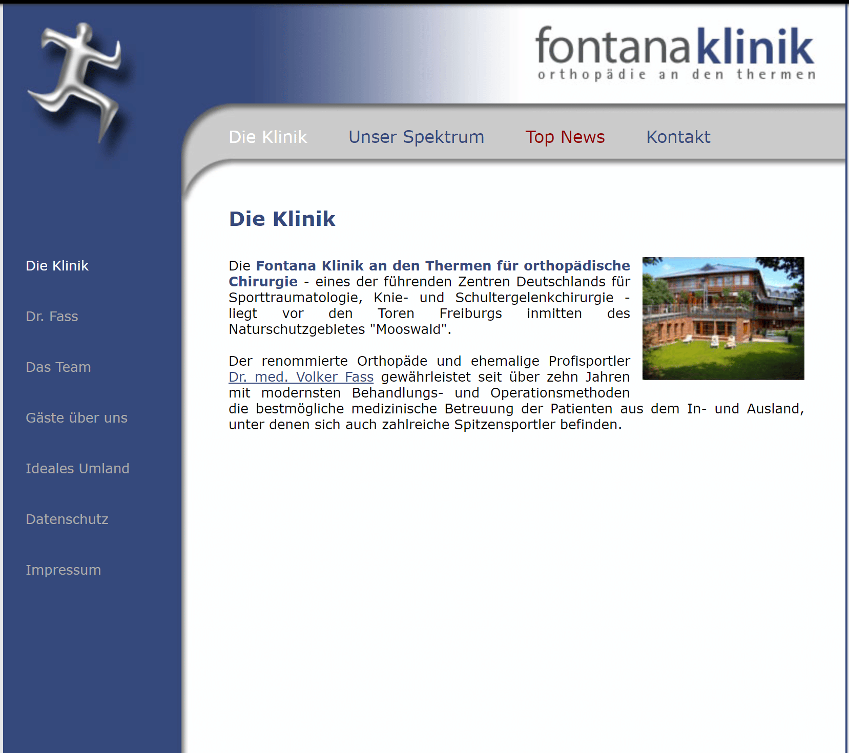 Alte Startseite der Fontana Klinik