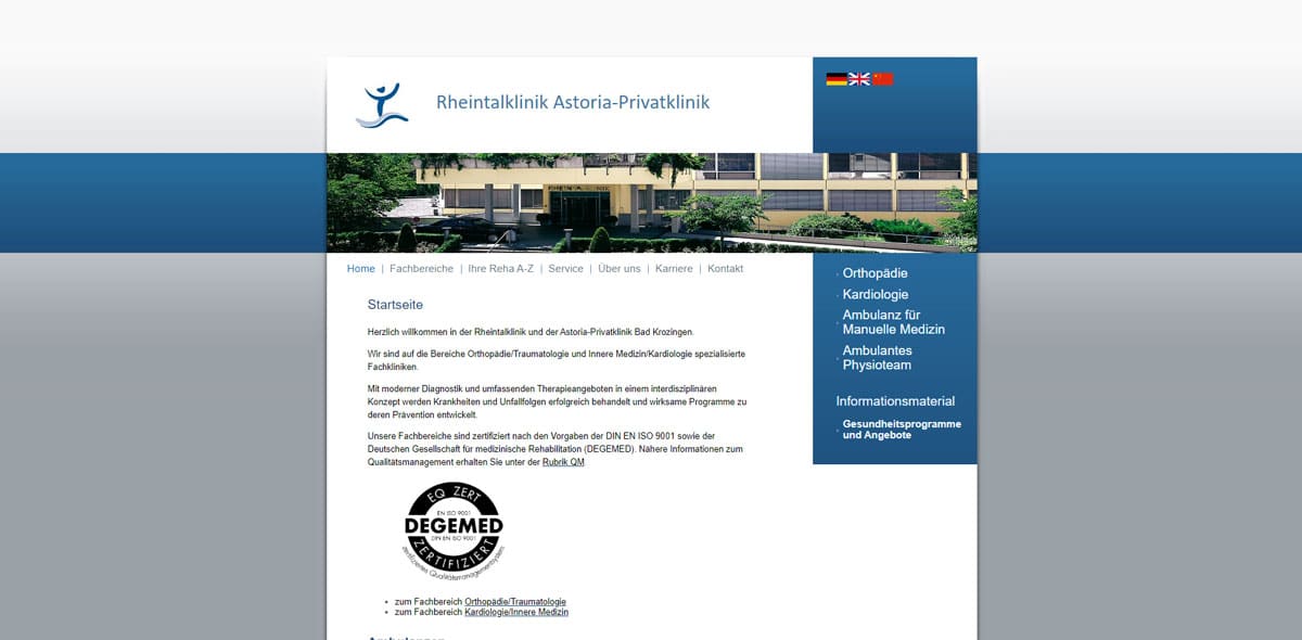 Altes Webdesign der Startseite