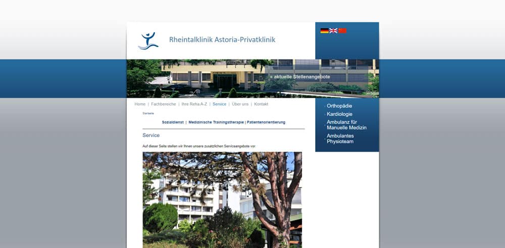 Altes Webdesign für Service